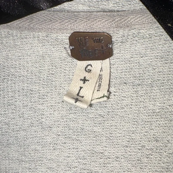 Free People Terry Light Gray Ruffle Asymmetric Cardigan jacket sweatshirt large - Picture 8 of 13